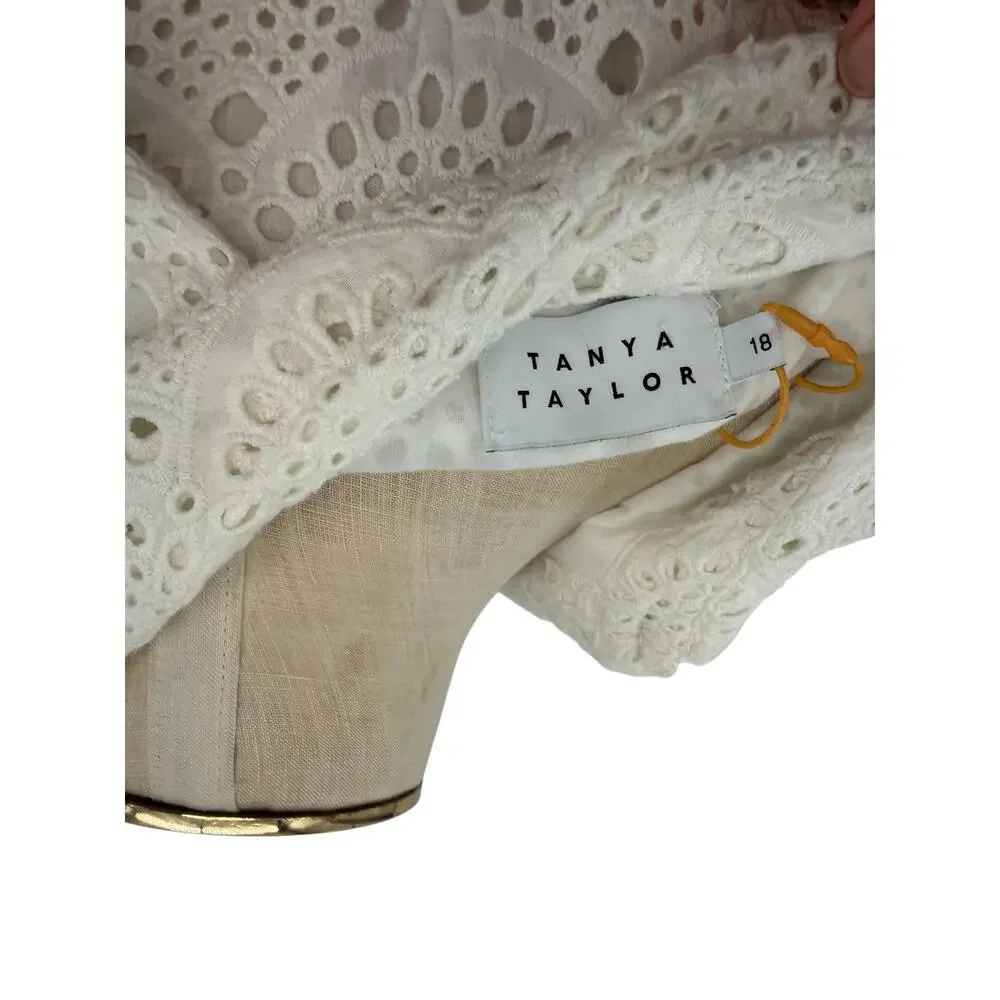 Tanya Taylor Aliciana Eyelet Lace Shirt Dress White Cotton Midi Size 18 NWT